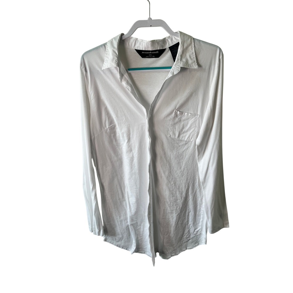 Norma Kamali Womens XL White Mixed Media Long Sleeve Button Down Shirt NKL1604